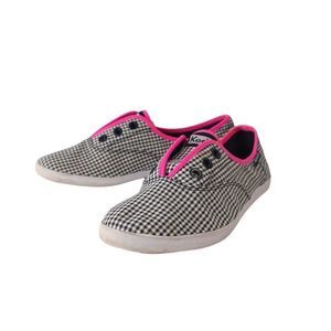 𝅺Keds Black & White Gingham with Pink Trim Rookie Laceless Canvas Slip On…